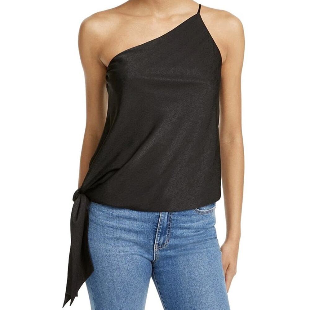 Summer Sale ☀️ Black One-Shoulder Satin Tie Blouse XS | Asymmetrical Top